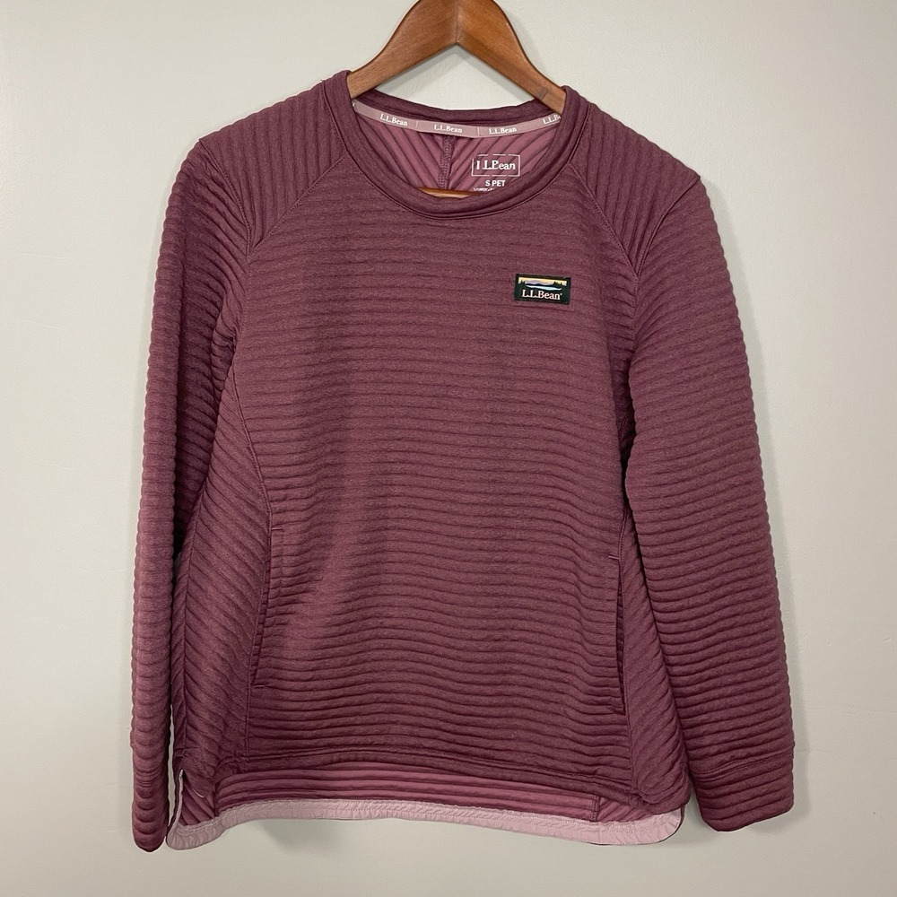LL Bean Womens Dusty Pink Airlight Knit Pullover Crewneck Pocket Small Petite